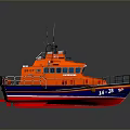 Orange Rescue Boat With White Blue Hull And Antenna Marine Structure