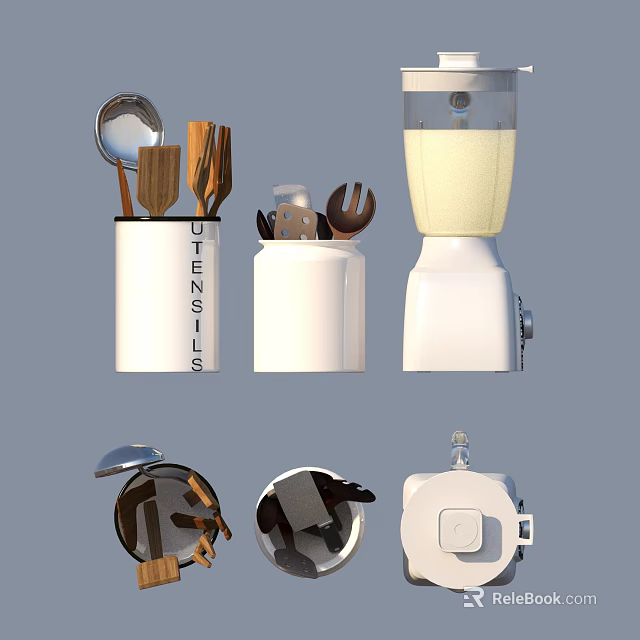 Practical Kitchen Utensil Set With Storage Containers And Cooking Tools 3d model 