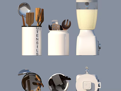 Practical Kitchen Utensil Set With Storage Containers And Cooking Tools 3d model