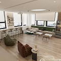 Modern Lounge Area With Plush White Brown Green Chairs TV Wall Decor And Potted Plant