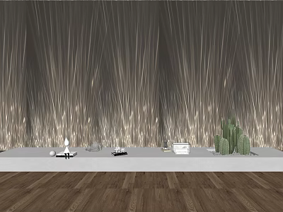 Modern Decorative Lights Backdrop Wall With Metallic Strips And Green Plants 3d model