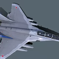 Gray Military Fighter Jet With Blue Tail Fin Cockpit And Missiles