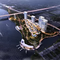 Modern High Rise Hotel Building With Night View Waterfront Glass Facade And Reflections