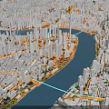Detailed Urban Aerial Planning of City Layout with River Road Network and Green Spaces