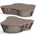 Two Modern Brown Coffee Tables With Irregular Shape And Slatted Base Design 3d model