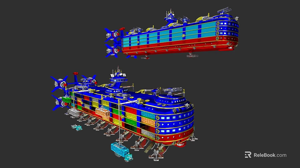 Colorful Container Ship With Stacked Multicolored Containers And Blue Red Hull 3d model 