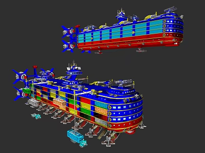 Colorful Container Ship With Stacked Multicolored Containers And Blue Red Hull 3d model
