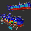 Colorful Container Ship With Stacked Multicolored Containers And Blue Red Hull 3d model