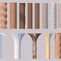Various Decorative Columns With Twisted Perforated And Textured Patterns In Wooden And Stone Finishes