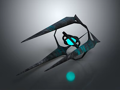 Futuristic Black Geometric Structure With Blue Glowing Core Spiked Protrusions And Green Light Base 3d model