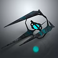 Futuristic Black Geometric Structure With Blue Glowing Core Spiked Protrusions And Green Light Base