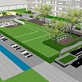 Modern Garden Landscape With Green Lawn Trees Pavilion And Water Feature