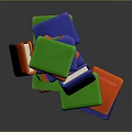 Colorful Book Stack With Green Blue Red Orange Books Stacked And Scattered On Dark Surface