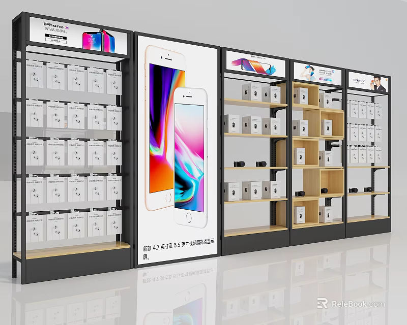 Modern Display Shelves Featuring Electronic Products Mobile Phones and Multi Layer Storage 3d model
