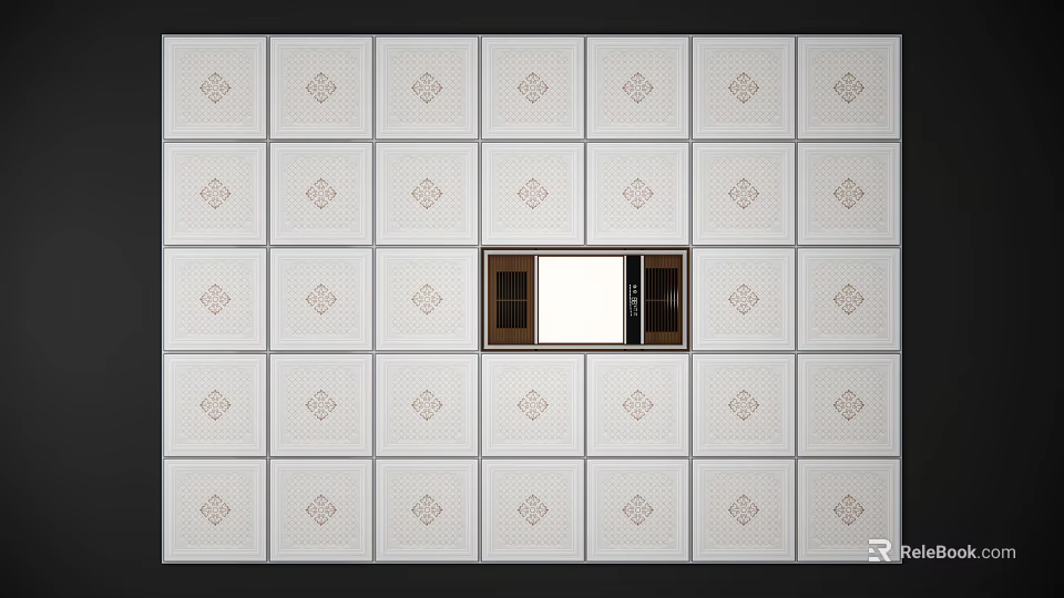White Patterned Ceiling Design With Square Panels And Central Feature Opening 3d model
