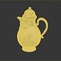 Decorative Ceramic Jug With Gold Accents Floral Patterns Ornate Lid And Monogram Design