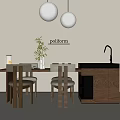 Middle Ancient Style Island Table and Chair Combination 3d model