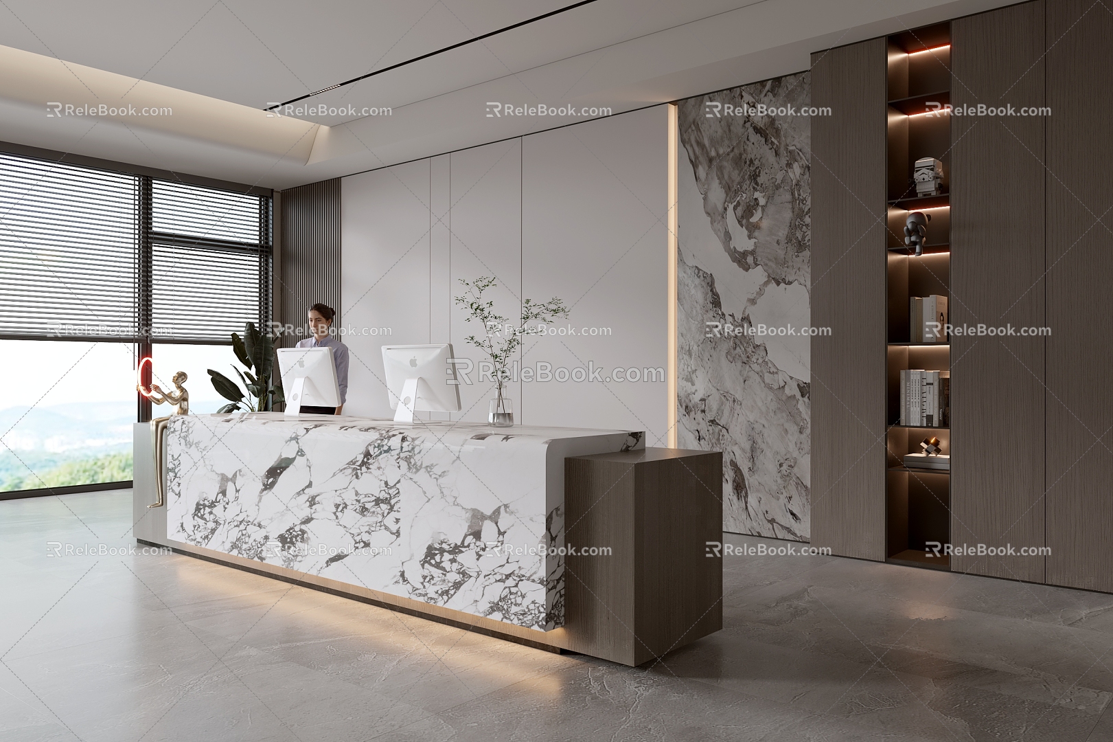 Modern company front desk background wall reception area bar desk reception desk hall simple lobby model