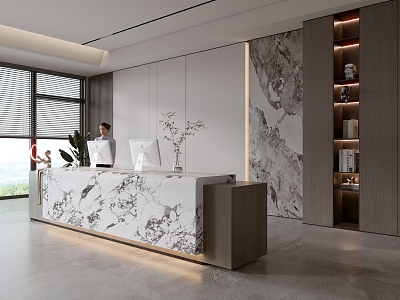 Modern company front desk background wall reception area bar desk reception desk hall simple lobby model