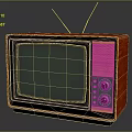 Vintage Red Television Set With Wooden Panel Antenna And Retro Knob Controls