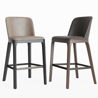 Modern Leather Bar Stools With Light And Dark Brown Tones And Wooden Legs 3d model