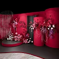 Elegant Red Wedding Decoration for Yan and Feng With Floral Backdrop and Columns