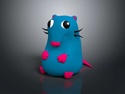 Cartoon Blue Creature Character Featuring Big Eyes Pink Nose And Pink Paws 3d model