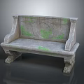 Classical Stone Bench With Green Moss Traces And Carved Supporting Feet