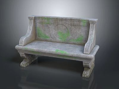 Classical Stone Bench With Green Moss Traces And Carved Supporting Feet 3d model