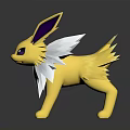 Yellow Electric Creature With Purple Ears And White Mane Standing On Black Background With Reflection