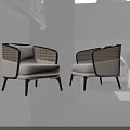 Modern Accent Chair With Woven Rattan Arms White Cushion And Black Frame Design