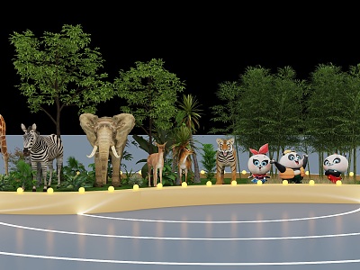 Animal Park Animal Booth Giraffe Tiger Panda Elephant Zebra Bamboo Forest Bamboo 3d model