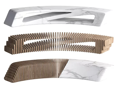 Modern Landscape Seats Featuring Marble And Wooden Curved Geometric Design Elements 3d model