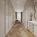 Modern Walk in Closet Interior With White Cabinets Glass Doors and Wooden Flooring
