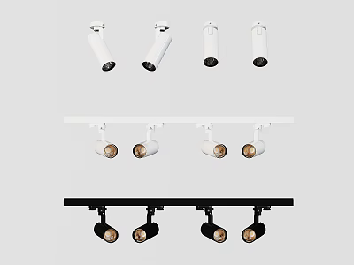 Modern Downlights and Spotlights with White Black Track Fixtures and Multiple Lamp Heads 3d model