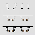 Modern Downlights and Spotlights with White Black Track Fixtures and Multiple Lamp Heads