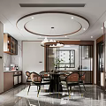 Modern Dining Living Room Interior With Round Table Chairs Pendant Light And Open Layout 3d model