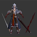 Man In Blue Red Costume Holding Silver And Red Swords Fantasy Character