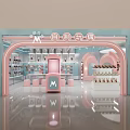 Pastel Pink Blue Homemade Dolls Shop In Mall With Arch Entrance And Display Shelves