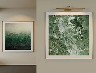Abstract Paintings In Green And White Tones With Textured Brushstrokes For Wall Decor 3d model