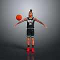 Man in Memphis Number 12 Basketball Jersey with Tattoos Holding Ball and Red Shoes