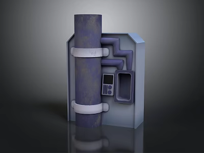 Industrial Mechanical Equipment With Cylindrical Pipe White Straps Gray Structure And Display Panel 3d model