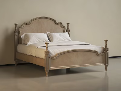 Classic Style Double Bed With Ornate Headboard And Light Colored Frame 3d model