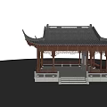 Traditional Chinese Pavilion With Overhanging Eaves Tiled Roof And Carved Railings