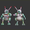 Two White And Red Robot Rabbits As Robotic Characters And Bionic Creatures With Mechanical Design 3d model