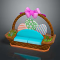 Basket Shaped Sofa Furniture With Pink Bow Colorful Eggs And Small Flowers