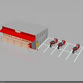 Small Red And White Store Building With Red Awning And Motorcycle Parking