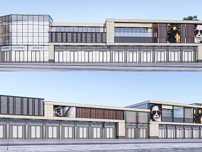 Modern Commercial Street With Glass Facade Storefronts Billboards And Architectural Design 3d model