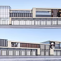 Modern Commercial Street With Glass Facade Storefronts Billboards And Architectural Design