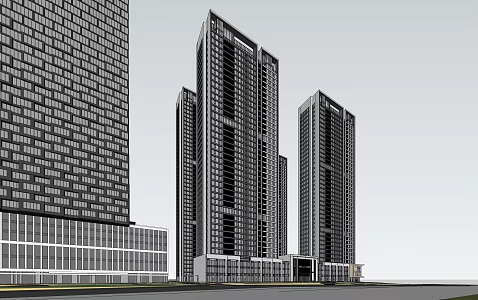 Super high-rise residence in modern residential area 3d model